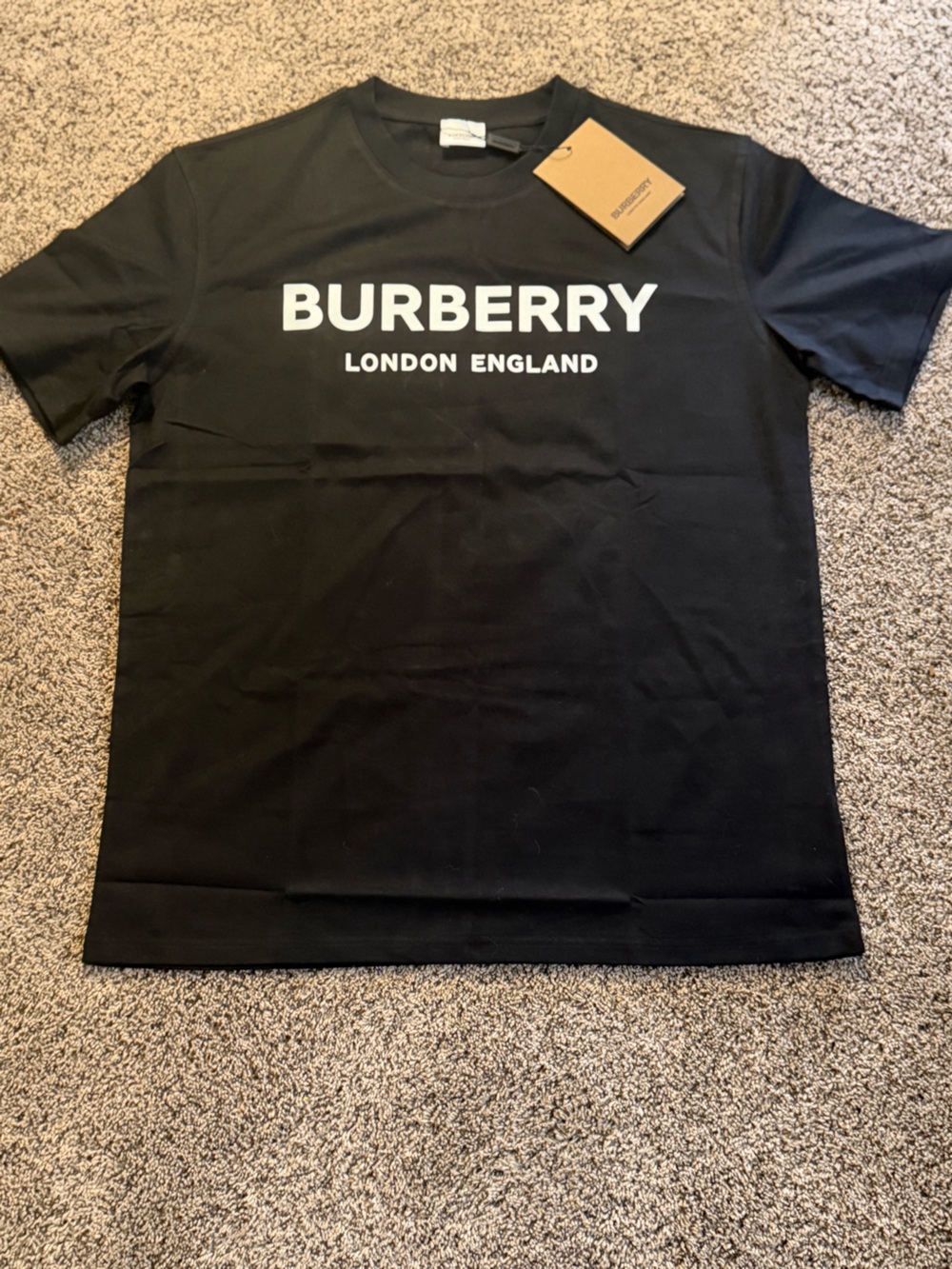 Burberry Black T-Shirt with White Vertical Logo